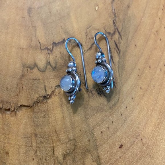 Sterling Silver Earrings with Moonstone Centre - Picture 3 of 6